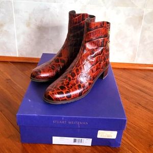 Authentic Stuart Weitzman Brown - Croc-print 'buckle-accent' Ankle Boots 9.5 M